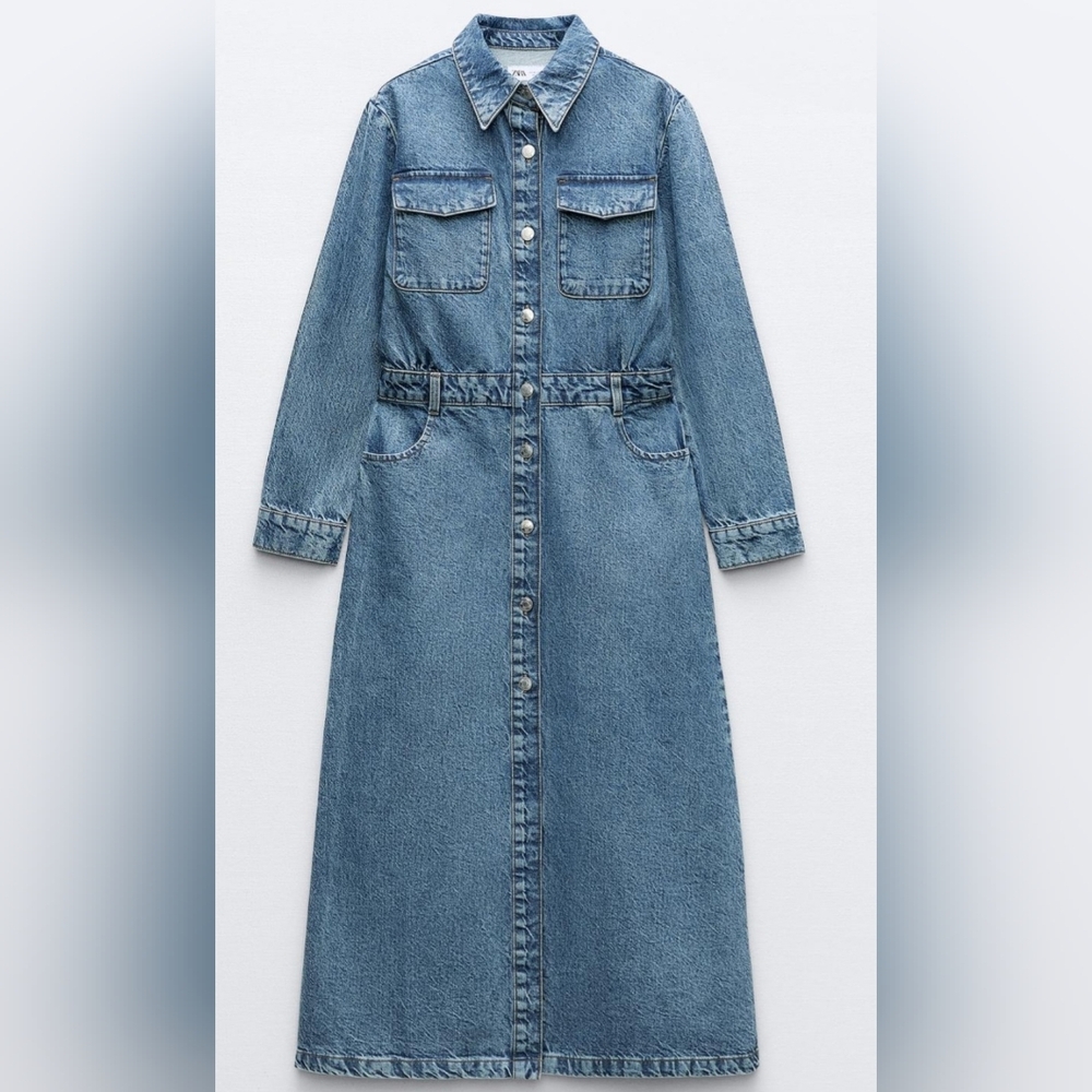 Zara Utility Style Denim Dress in Medium Wash